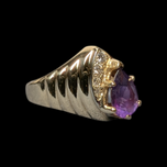 10K Yellow Gold Teardrop Amethyst & Diamond Ring Size 5 1/4