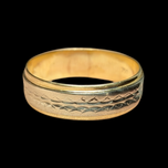 18K Yellow & White Gold Engraved Band Ring Size 9