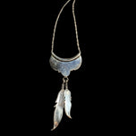 Native American Sterling Silver & Turquoise Feather Pendant Necklace