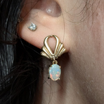 10K Yellow Gold and White Opal Teardrop Dangle Earrings