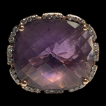 18K Yellow Gold Amethyst and Diamond Statement / Cocktail Ring Size 6 3/4