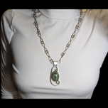Orno Poland Sterling Silver & Green Stone Textured Chain Modernist