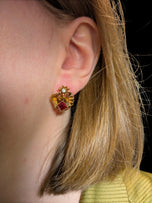 Antique 19.2K Gold Portuguese Earrings with Pink & White Paste Stone