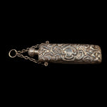 Art Nouveau Floral Chatelaine Silver Perfume Bottle with Chain