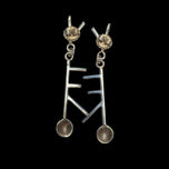 Sterling Silver Abstract Modernist Branch / Spoon Drop Dangle Earrings - Signed