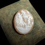 18K Yellow Gold Cameo Brooch / Pendant Cornucopia, Cherub & Woman Italy