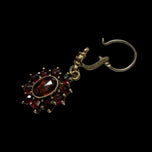 Gilt Silver / Gold Wash / Vermeil Bohemian Garnet Flower Cluster Drop Earrings Hinge Hoop