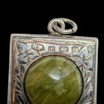 Antique Victorian Silver Scrollwork Shield Watch Fob Pendant Green Scottish Iona Marble Cabochon