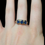 14K Yellow Gold Natural Heat Treated Triple Sapphire Ring Size 8 1/2