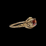 14K Yellow Gold Ornate Setting / Floral Shoulder Round Garnet Ring Size 9 1/4