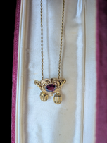 Antique Victorian Era 14K Etruscan Revival Yellow Gold & Rhodolite Garnet Sliding Chain Necklace