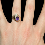 10K Yellow Gold Teardrop Amethyst & Diamond Ring Size 5 1/4