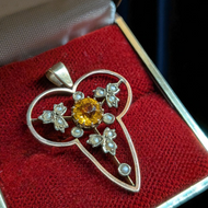 Antique Victorian / Edwardian 9K Yellow Gold and Paste Lavalier Pendant