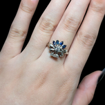 14K White Gold Sapphire and Diamond Floral Cluster Ring Size 6