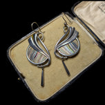Sterling Silver Art Nouveau Style Artist Pat Cheney Earrings with John Ditchfield Glass