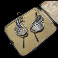 Sterling Silver Art Nouveau Style Artist Pat Cheney Earrings with John Ditchfield Glass