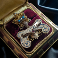 Antique 1880s Victorian 10K Gold Enamelled Articulated Slider Pendant Seed Pearls, Turquoise, Garnet