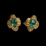 18K Yellow Gold Emerald & Diamond Stud Earrings