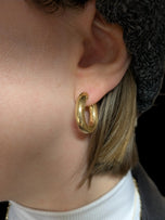 14K Yellow Gold Chunky Textured Hoop Earrings with Line Etching