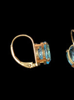 10K Yellow Gold Blue Topaz Lever Back Earrings