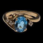 10K Yellow Gold Natural Oval Cut Blue Topaz and Diamond Ring Size 6 3/4