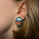 Native American Sterling Silver Inlaid Gemstone Clip On Earrings Signed