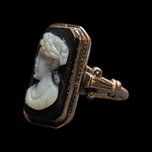 10K Rose Gold Hardstone Black Left-Facing Cameo Ring Size 4 3/4