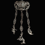 Early Designer Leo Glass Repousse Art Nouveau Chatelaine Brooch: Steel