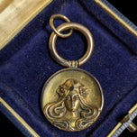 Art Nouveau Gold Filled Woman with Flower Crown Pendant / Fob
