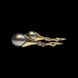 14K Yellow Gold Tahitian Black Pearl & Diamond Drop Hinge Hoop Earrings