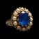 10K Yellow Gold Synthetic Sapphire & Cultured Pearl Halo Cocktail / Cluster Ring Size 4