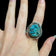 Old Pawn Silver Navajo Large Natural Turquoise Rope Bezel Ring Size 6