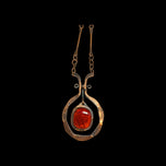 Mid-Century Modernist Artist Rafael Alfandary Red Glass & Brass Pendant Necklace: Canada