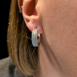 10K White Gold CZ Stardust/ Glitter Finish Hoop Earrings Made in Italy by Bella