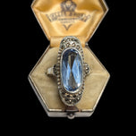Theodor Fahrner Sterling Silver Art Deco Statement Ring Blue Spinel & Marcasite