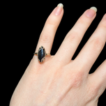 10K Yellow Gold & Marquise Cut Hematite / Black Alaskan Diamond Ring Size 4 1/2