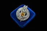 Sterling Silver Scottish Thistle & Feather Orange Glass Stone Brooch