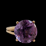 Large Faceted 14K Gold Amethyst Solitaire Cocktail Vintage Gold Double Band Ring