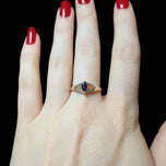 10K Yellow Gold Diamond & Sapphire Marquise Split Shank Ring Size 7 1/2