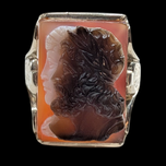 14K White Gold Carved Sardonyx Double Silhouette Large Cameo Portrait Ring Size 11 1/4