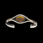 Sterling Silver Split Shank Cognac Baltic Amber Cuff Bracelet: Floral Motif