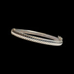 Italian Sterling Silver Chevron Pattern / Ribbed Hinge Cuff Bracelet