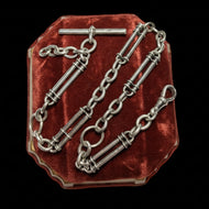 Antique Victorian Sterling Silver Albert Pocket Watch Chain Hallmarked Trombone / Paperclip Links England