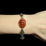 Art Deco Carved Glass & Marcasite Panel Link Bracelet Sterling Silver