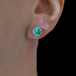 10K White Gold Emerald & Diamond Cluster Screw Back Stud Earrings