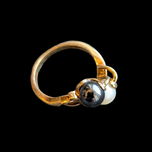 10K Gold Hematite and Cultured White Pearl Double Set Ring: Unique Setting
