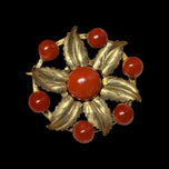 Gold Filled Flower Brooch with Agate Cabochon