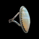 Sterling Silver White Banded Agate Cabochon Ring Size 6 1/2