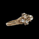 10K Yellow Gold Chunky Pearl Cluster Cocktail Ring Size 5 1/4