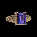10K Yellow Gold Emerald Cut Purple Sapphire Open Work Cathedral Ring Size 7.5
